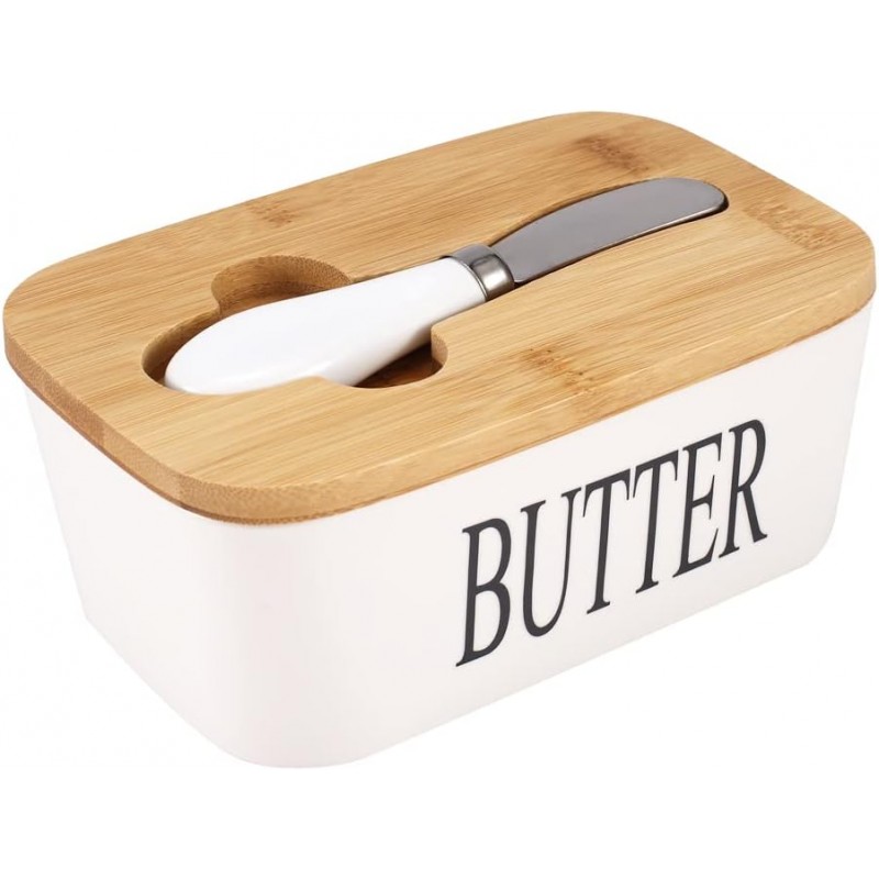 Beurrier avec couteau, boîte à beurre en céramique avec couvercle d'étanchéité double couche en silicone
