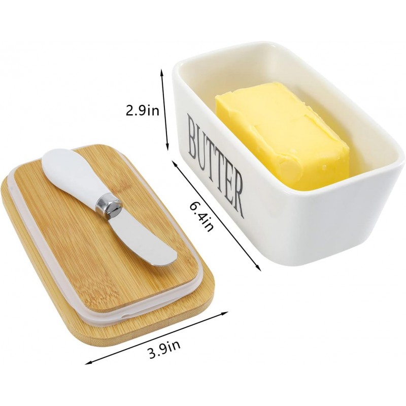 Beurrier avec couteau, boîte à beurre en céramique avec couvercle d'étanchéité double couche en silicone