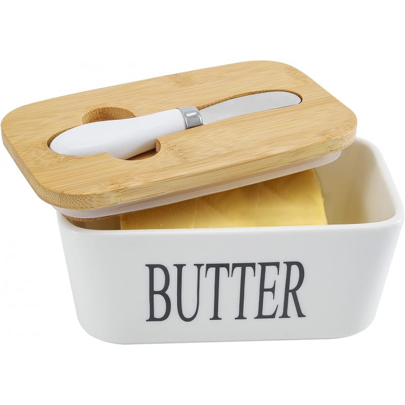 Beurrier avec couteau, boîte à beurre en céramique avec couvercle d'étanchéité double couche en silicone