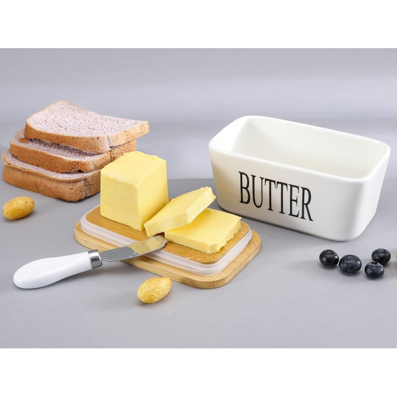 Beurrier avec couteau, boîte à beurre en céramique avec couvercle d'étanchéité double couche en silicone