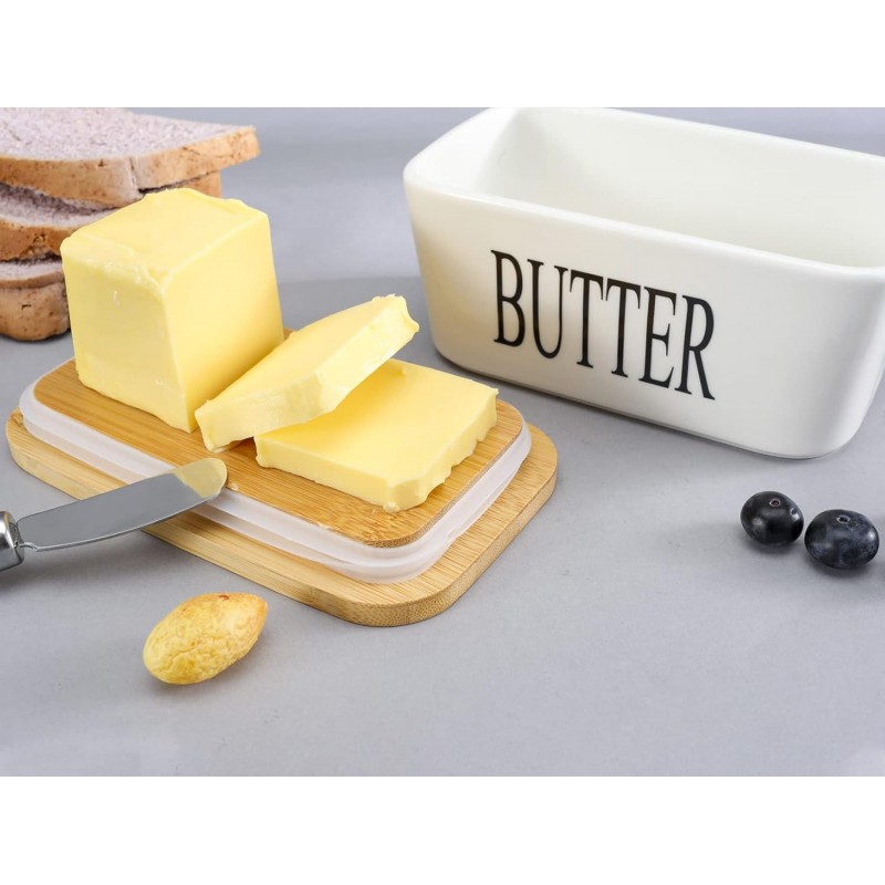 Beurrier avec couteau, boîte à beurre en céramique avec couvercle d'étanchéité double couche en silicone