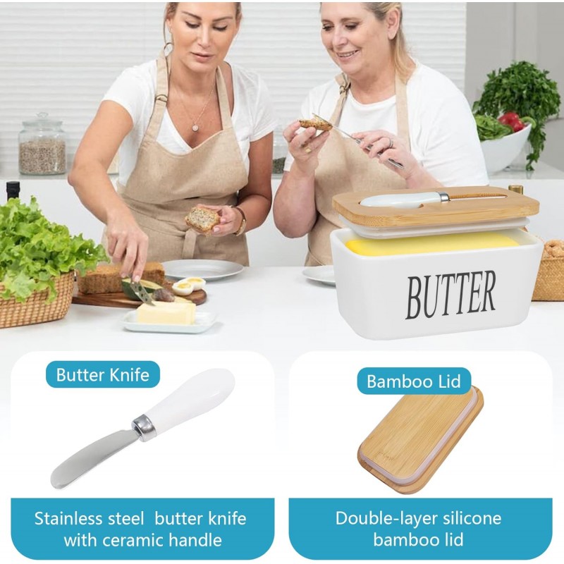 Beurrier avec couteau, boîte à beurre en céramique avec couvercle d'étanchéité double couche en silicone